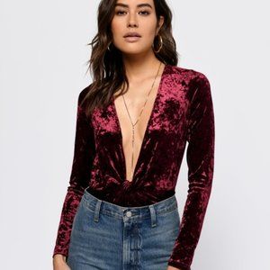 Tobi Dark Red Velvet Crush Bodysuit Low Cut EUC